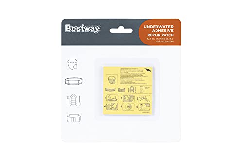Bestway – Parches de reparación para Piscinas Desmontables, hinchables y Metal Frame. Reparación bajo el Agua. No es Necesario vaciar la Piscina. Resistentes. Paquete 10 Parches Cuadrados de 6,5 cm.