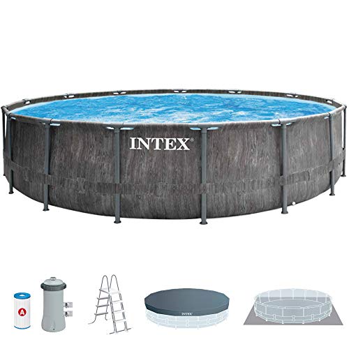 Intex 26742NP - Piscina desmontable INTEX, 457x122 cm, con depuradora cartucho, 3.785 litros/hora, filtro cartucho tipo A, piscina Greywood Prism Frame, 16.805 litros, piscina para 6 personas, Gris