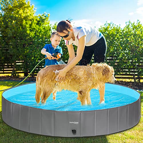 Vamcheer Piscina para Perros Grandes - Bañera para Perros Plegable,Piscinas Desmontables Grandes Exterior,Dog Pool Plástico,160x30 cm